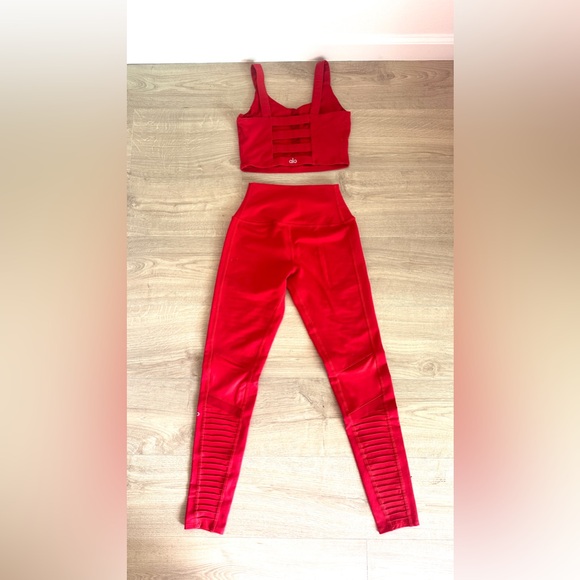 ALO Yoga Tops - Alo Yoga Scarlet Red Set: Fortify Tank + Moto High Waisted Leggings Sz Small